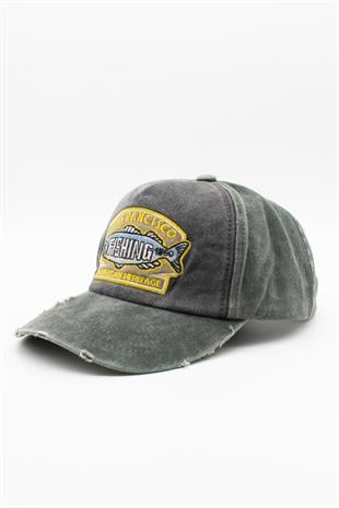 Eskitme Balık Logolu Denim Şapka | San Francisco Trucker Kep