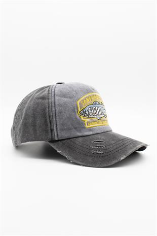 Vintage Eskitme Balık Logolu Denim Şapka | San Francisco Trucker Kep