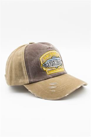 Eskitme Balık Logolu Denim Şapka | San Francisco Trucker Kep
