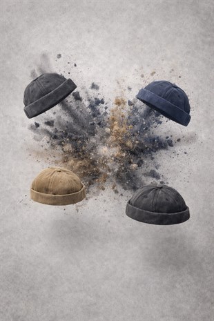 Vintage Retro Lacivert Eskitme Pamuk Cap Docker Şapka