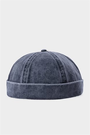 Vintage Retro Lacivert Eskitme Pamuk Cap Docker Şapka