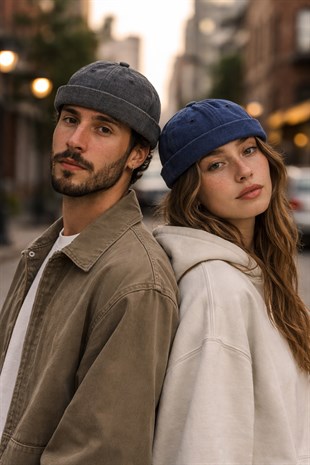 Vintage Retro Siyah Eskitme Pamuk Cap Docker Şapka