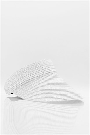 Kadın Geniş Siperli Vizör Hasır Plaj Şapkası Beyaz