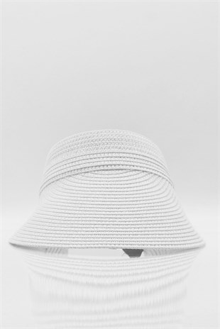 Kadın Geniş Siperli Vizör Hasır Plaj Şapkası Beyaz