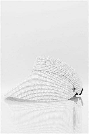Kadın Geniş Siperli Vizör Hasır Plaj Şapkası Beyaz