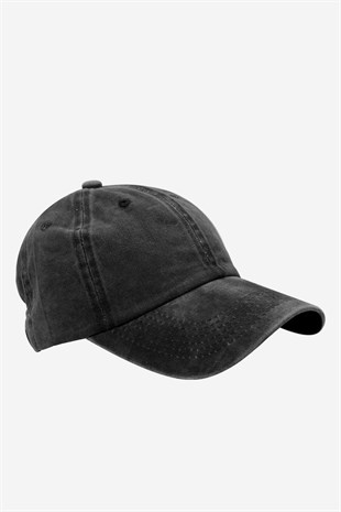 Washed Textured Cotton Cap - Black