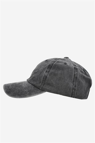 Washed Textured Cotton Cap - Black