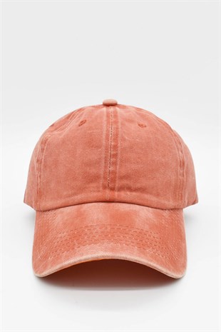 Washed Textured Cotton Cap - Brick Color