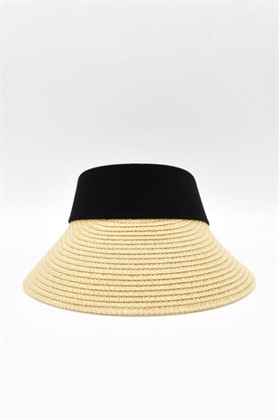 Womens Wide Beige Visor Straw Beach Hat