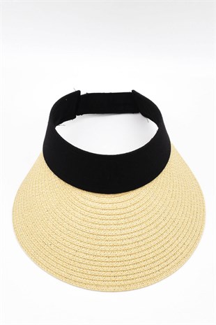 Womens Wide Beige Visor Straw Beach Hat