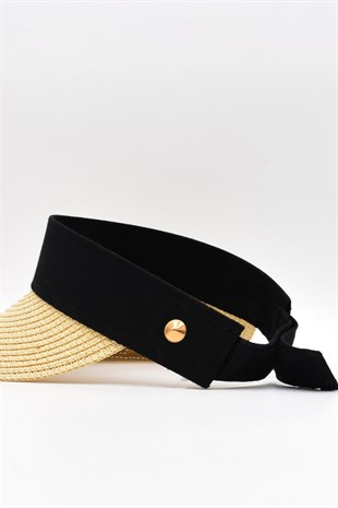 Womens Wide Beige Visor Straw Beach Hat