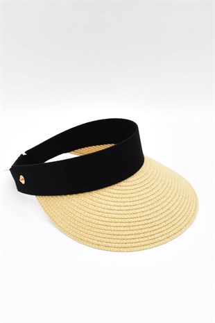 Womens Wide Beige Visor Straw Beach Hat