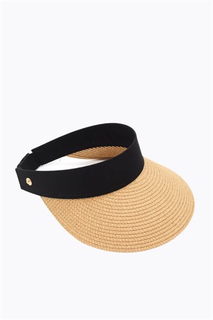 Womens Wide Camel Visor Straw Beach Hat