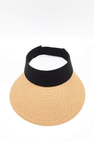 Womens Wide Camel Visor Straw Beach Hat