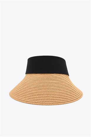 Womens Wide Camel Visor Straw Beach Hat