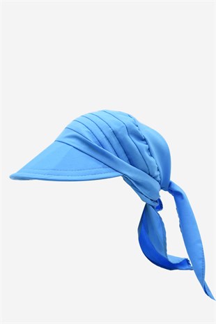 Kadın Safari Bağlamalı Eşarp Siperli Bandana Plaj Şapkası - Mavi