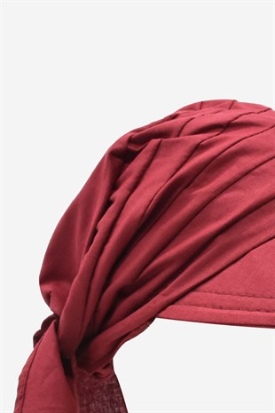 Kadın Safari Bağlamalı Eşarp Siperli Bandana Plaj Şapkası - Bordo