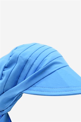Kadın Safari Bağlamalı Eşarp Siperli Bandana Plaj Şapkası - Mavi
