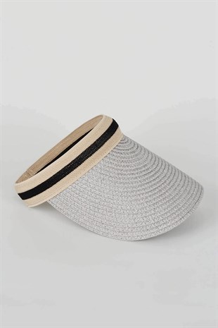 Womens Visor Straw Beach Hat - Grey