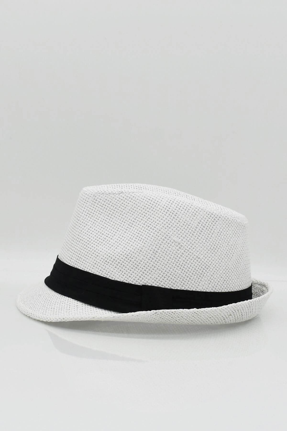 Külah Erkek Fötr Hasır Şapka Yazlık Şapka - Beyaz KLH0773