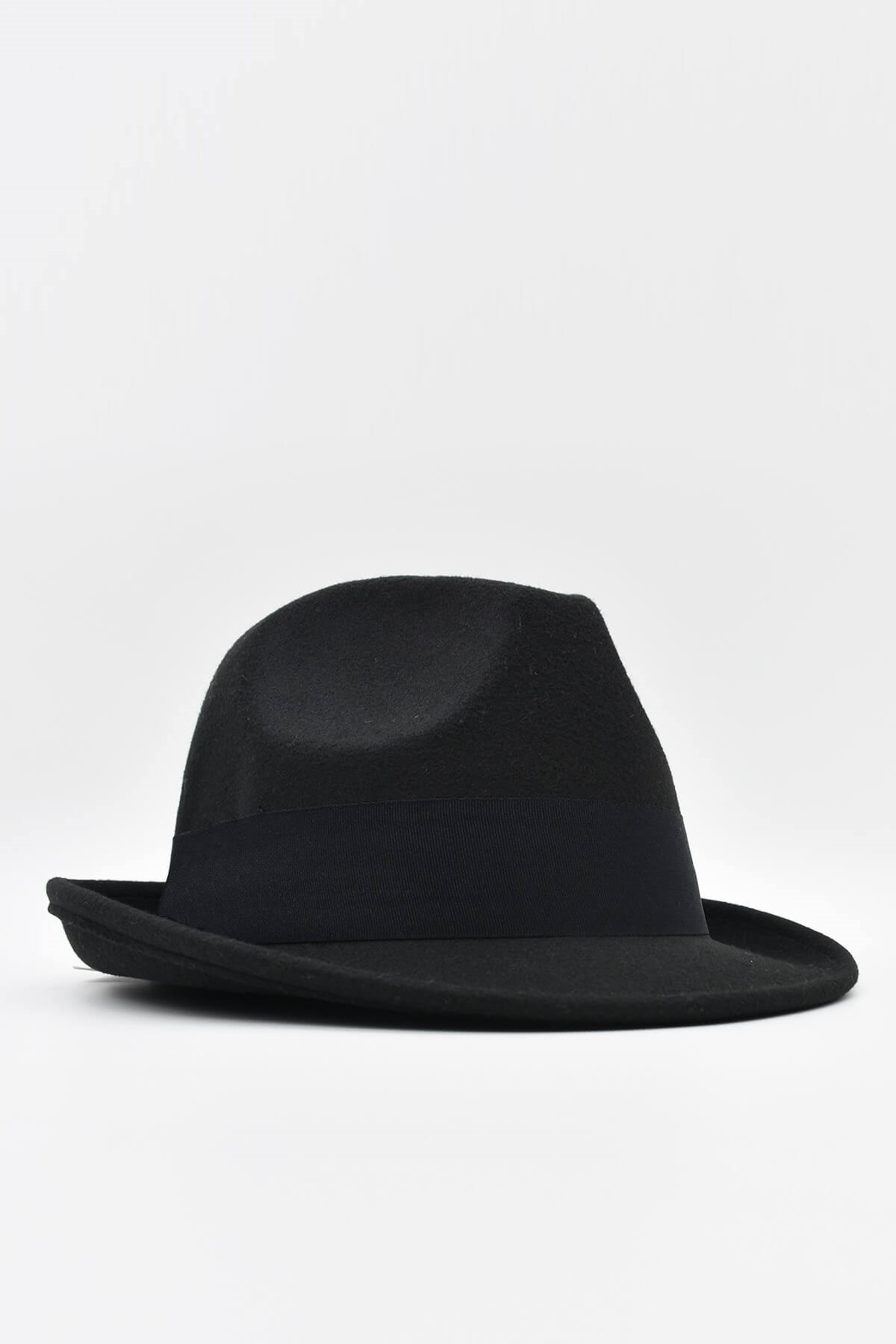 Külah Erkek Siyah Fötr Şapka Kovboy Panama Kasket KLH6818