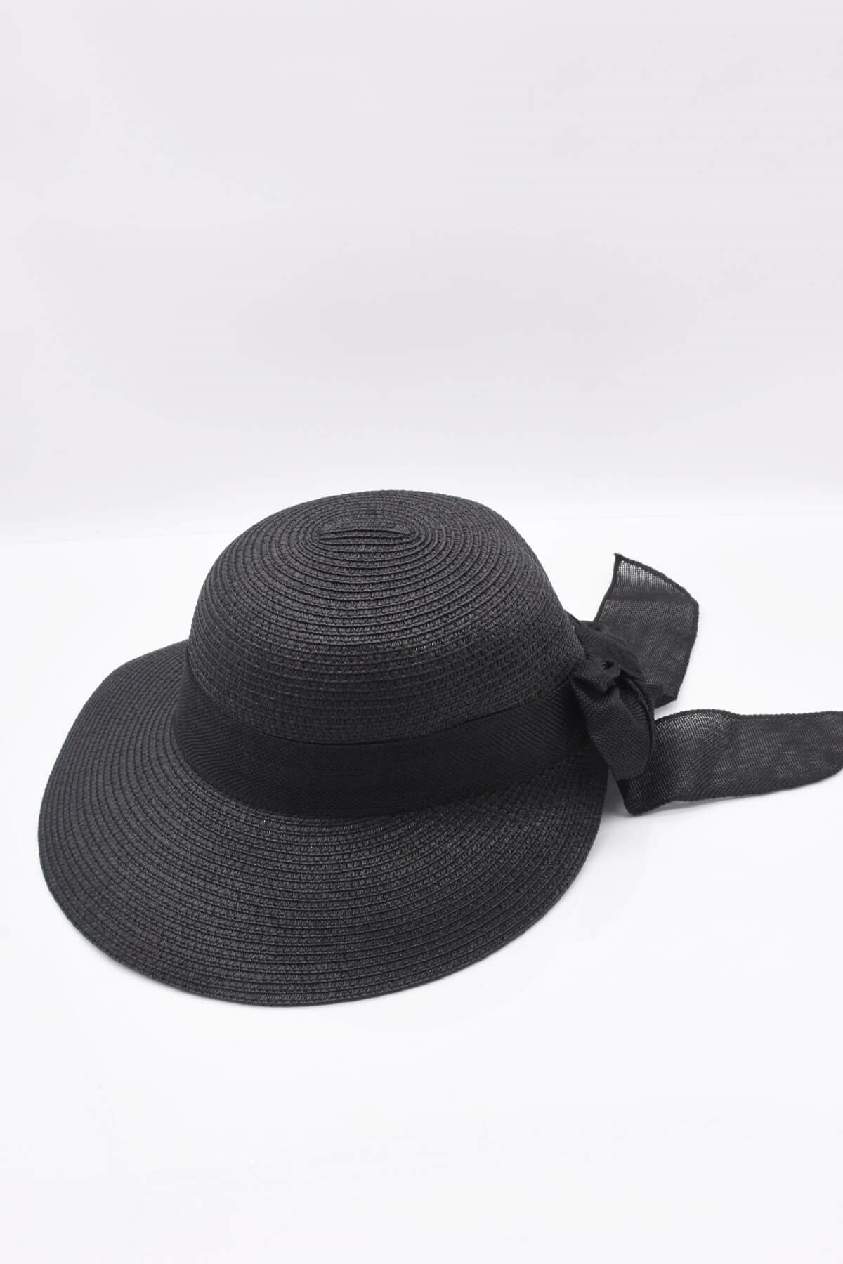 Külah Kadın Fiyonk Detaylı Siyah Hasır Şapka KLH0667