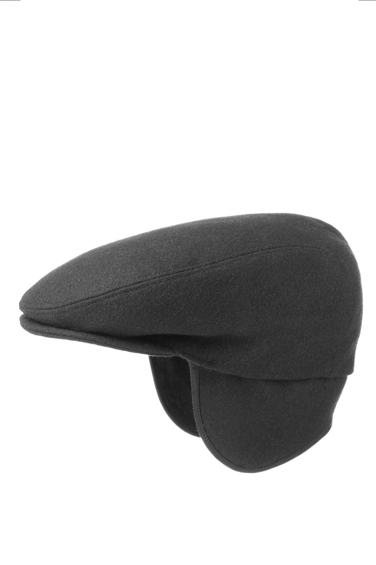 Anthrachite %100 Winter Ear Flap Flat Cap Hat