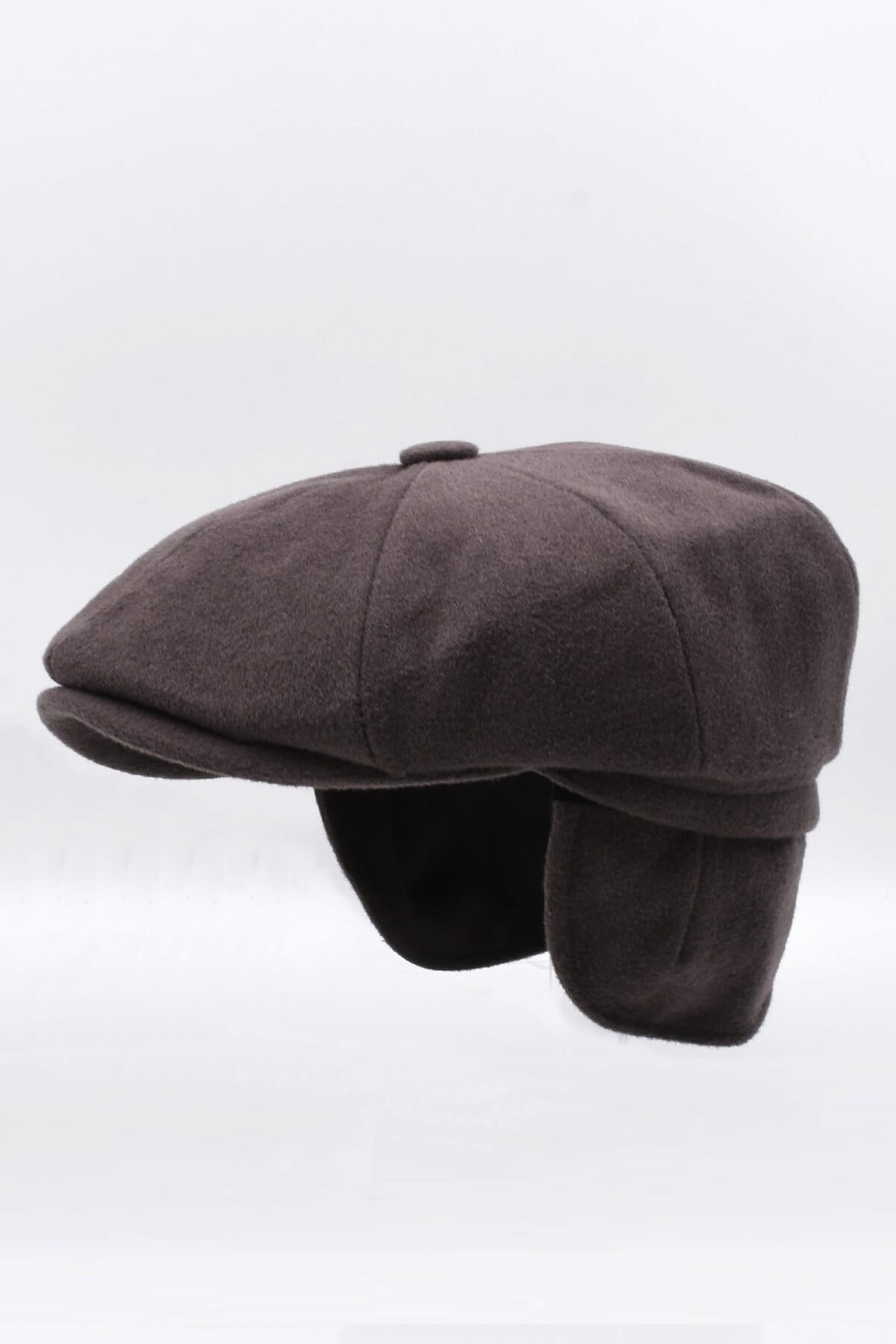 Külah Erkek %100 Kaşmir Yün Kışlık Kasket Kulaklı Şapka-Kahve KLH7051