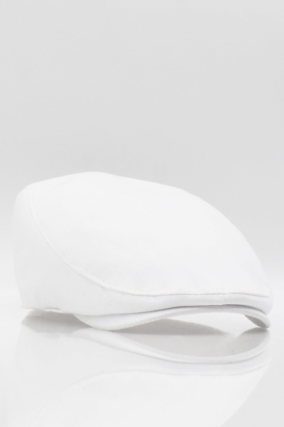 Erkek Düz Pamuklu Beyaz Flat Cap Kasket