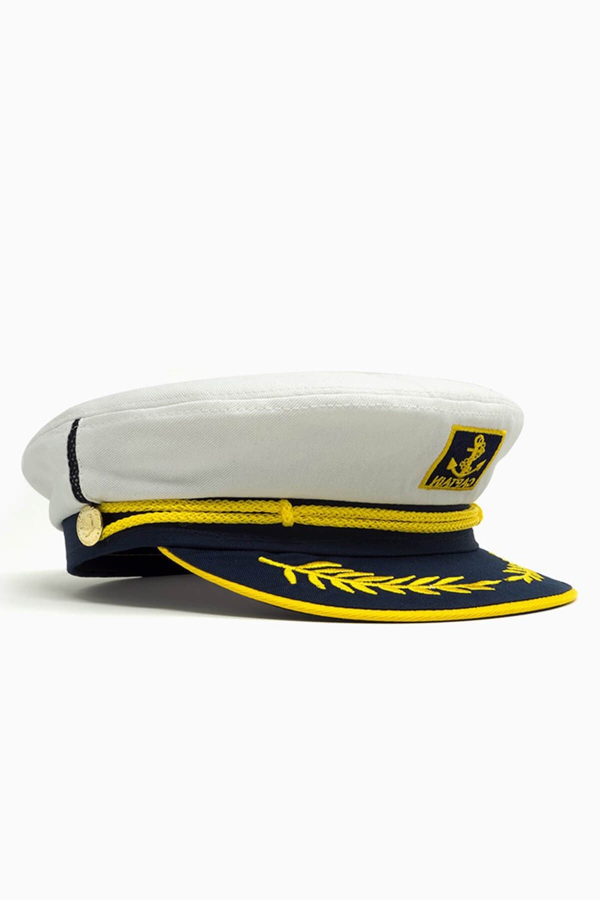 Embroidered Sailor Style White Captain Flat Cap