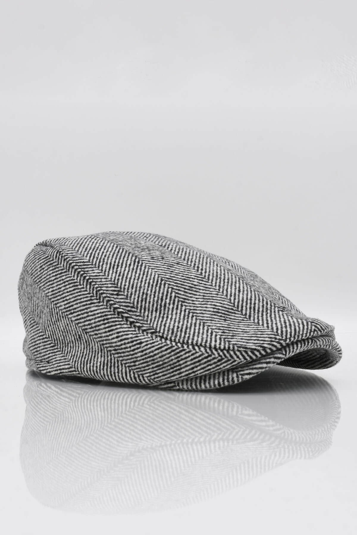 Men's Herringbone Winter Black-White Holigan Flat Cap Hat