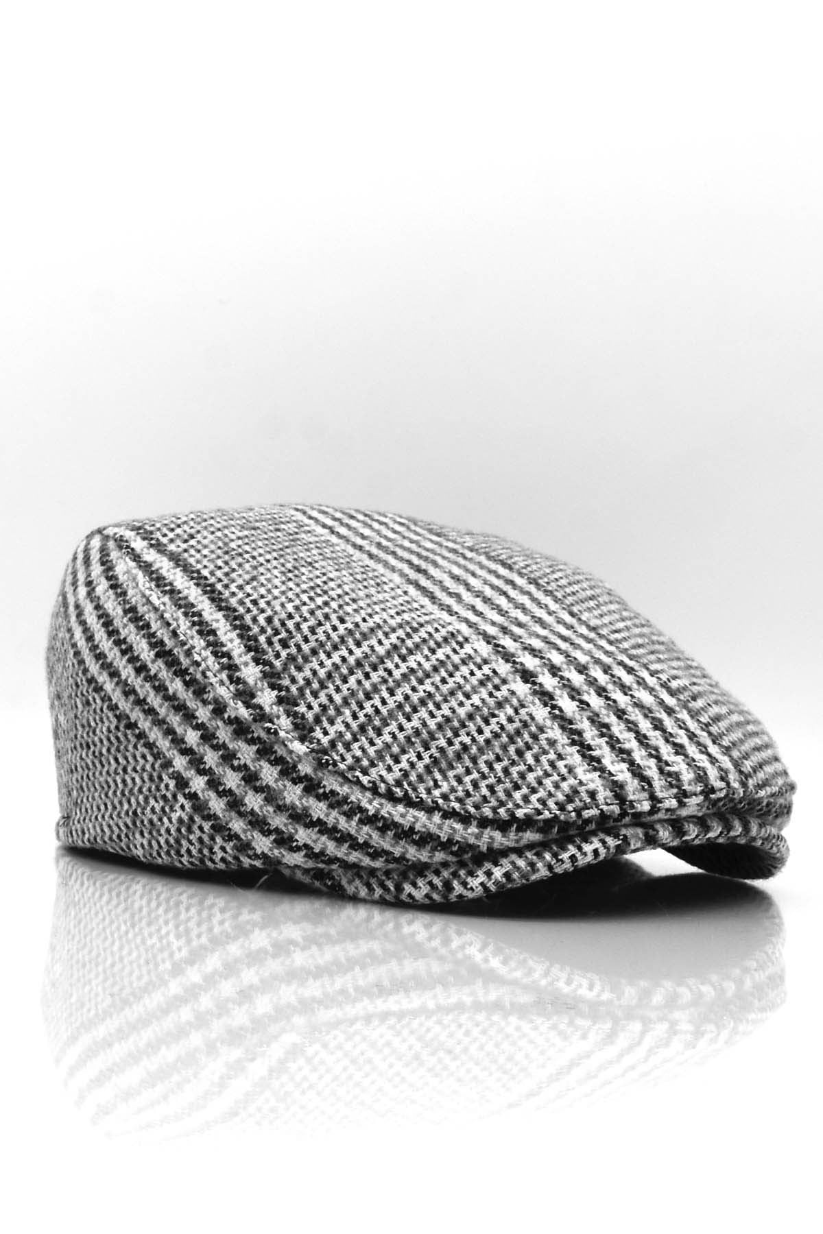 Men's Brood Black Plaid Winter Flat Cap Hat