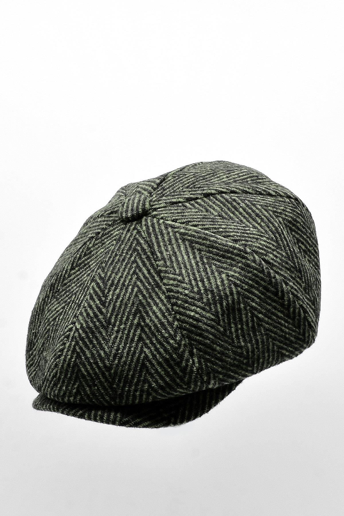 Herringbone Patterned 8 Piece Flat Cap - Green