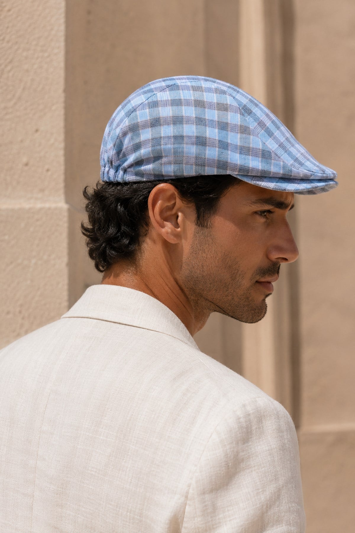 Külah Capri Check Keten Dokulu Slim Fit Kasket – Flat Cap | Riviera Collection KLH7598