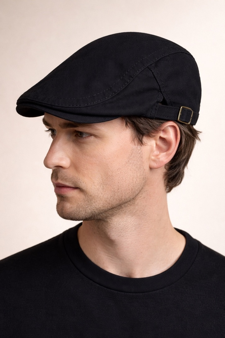 Külah Clean Form Flat Cap – Siyah Tokalı Kasket KLH7579