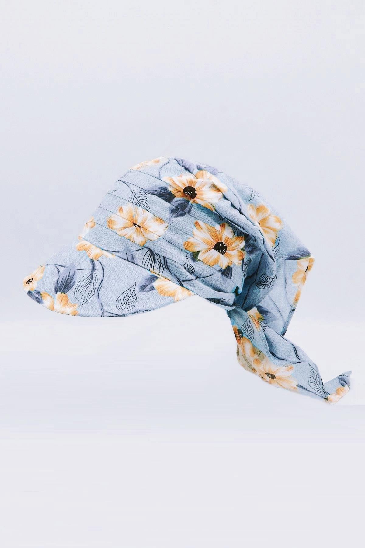 Külah Çocuk Safari Bağlamalı Eşarp Siperli Bandana Plaj Şapkası 8-15 Yaş-Yıldız Desenli KLH6976