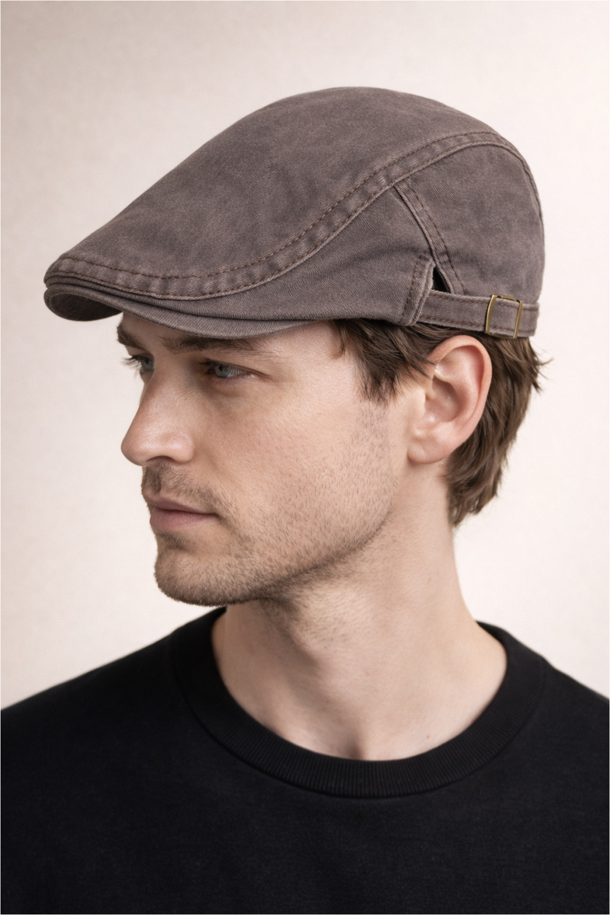 Külah Daily Form Washed Flat Cap – Kahve Ayarlanabilir Tokalı Denim Kasket KLH7578