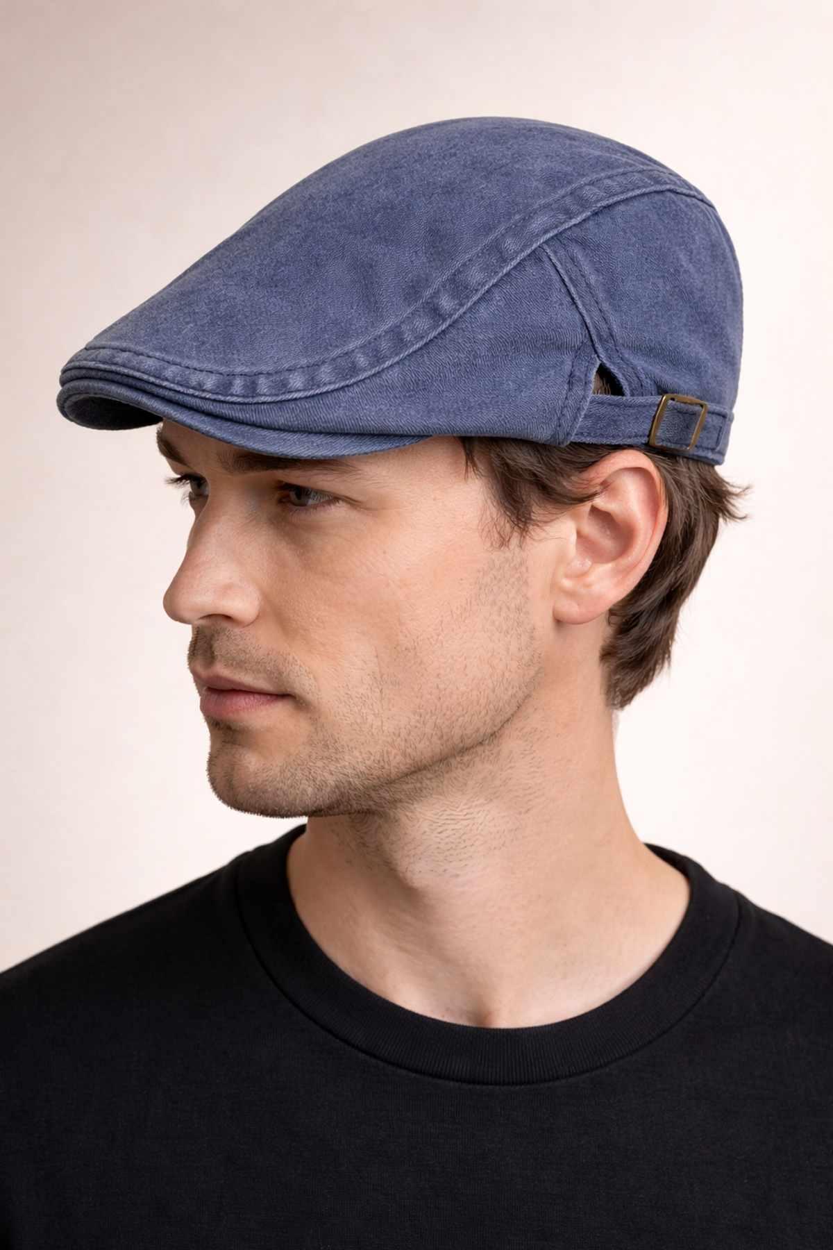 Külah Daily Form Washed Flat Cap – Mavi Ayarlanabilir Tokalı Denim Kasket KLH7578