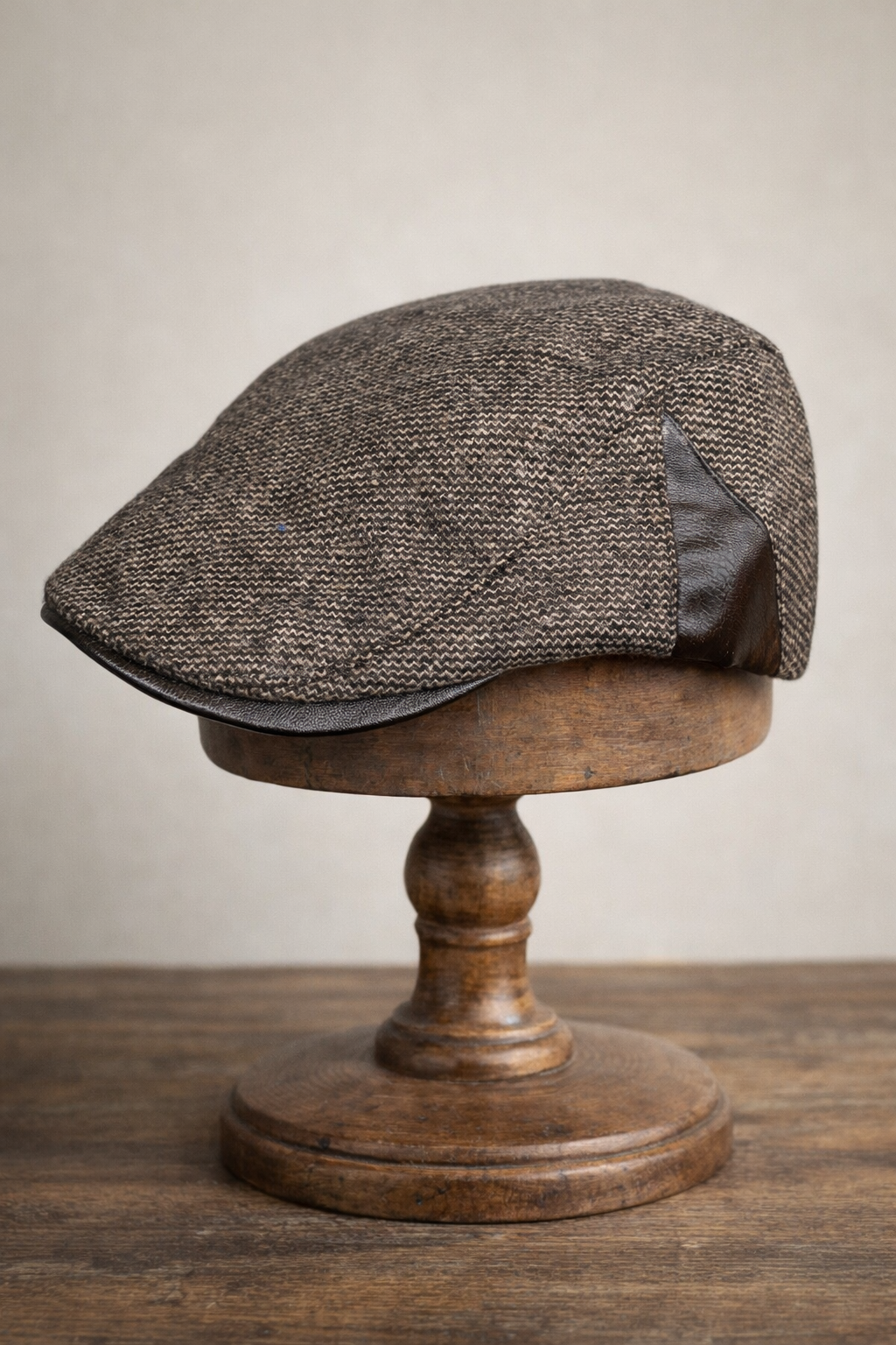 Külah Deri Siperli Yün Karışımlı Erkek Flat Cap Kasket | Ayarlanabilir | Klasik Kış Şapkası KLH7572