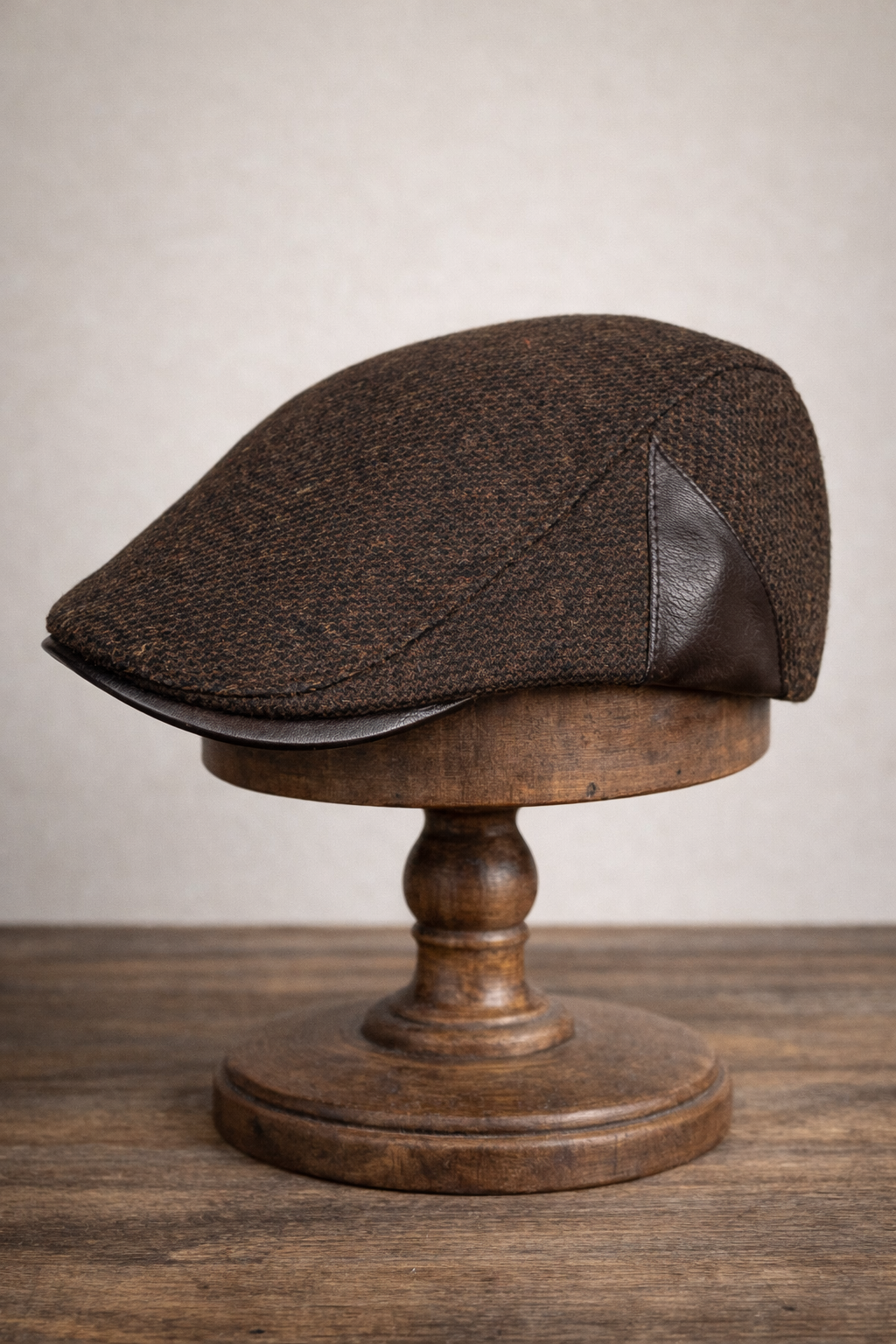 Külah Deri Siperli Yün Karışımlı Erkek Flat Cap Kasket | Ayarlanabilir | Klasik Kış Şapkası KLH7572