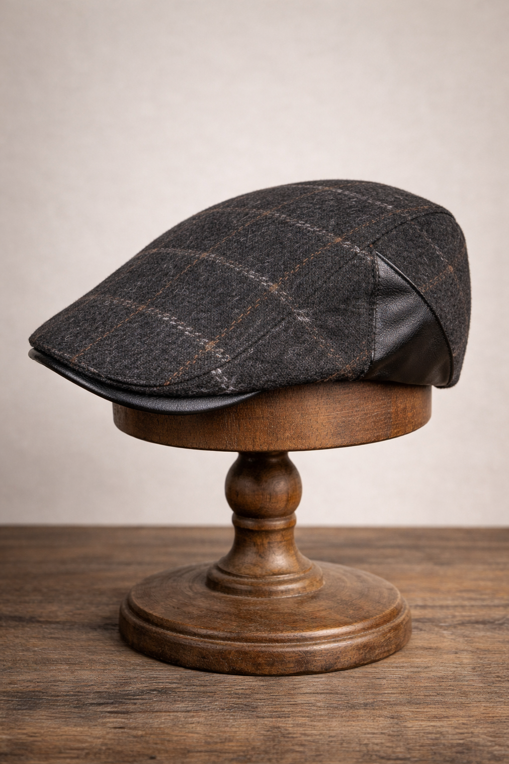Külah Deri Siperli Yün Karışımlı Erkek Flat Cap Kasket | Ayarlanabilir | Klasik & Şık Kış Şapkası KLH7571