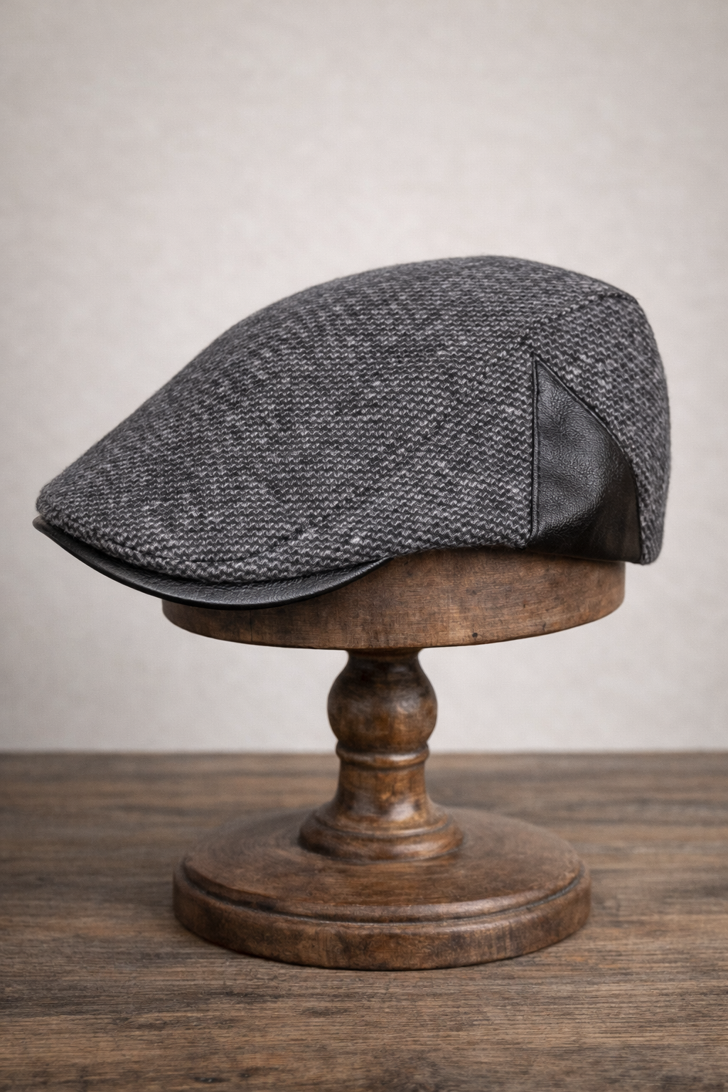 Külah Deri Siperli Yün Karışımlı Erkek Flat Cap Kasket | Ayarlanabilir | Klasik Kış Şapkası KLH7572