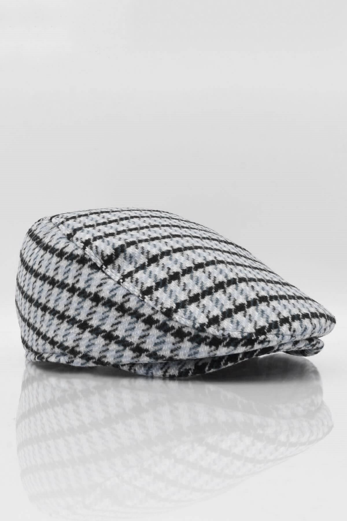 Desenli Ekru Erkek Kasket Driver Şapka Flat Cap