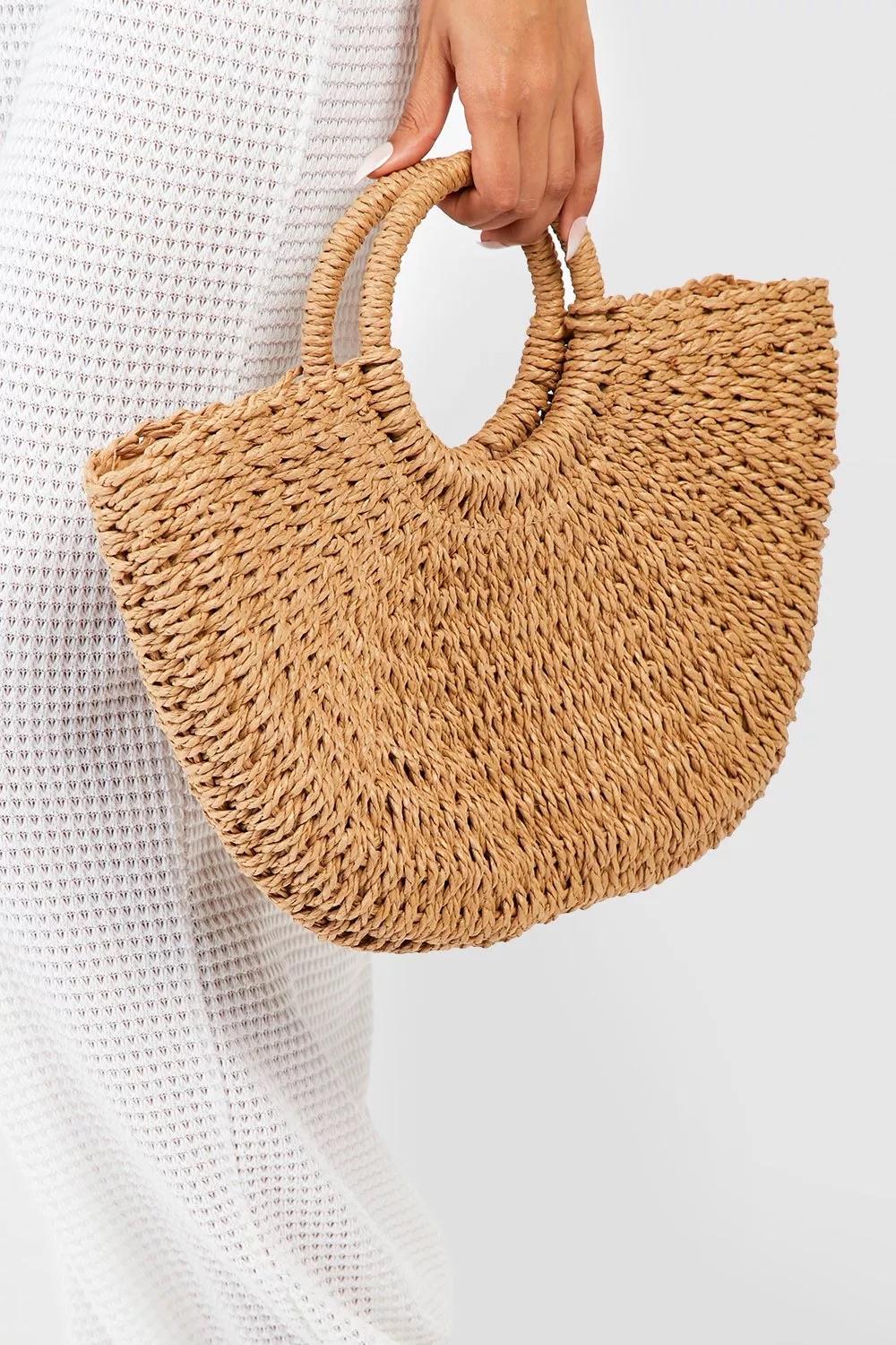 Külah El Örgüsü Hasır Çanta - Yazlık Plaj ve Günlük Omuz Askılı Rattan Çanta KLH7506
