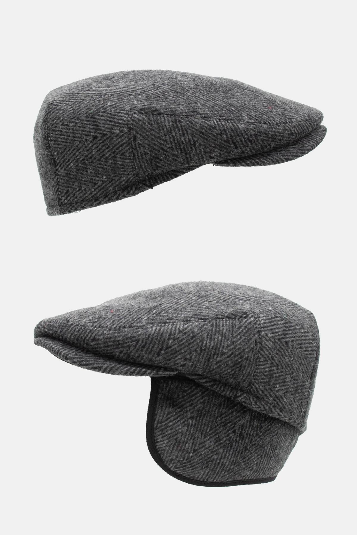 Men's %100 Winter Flat Cap Ear Flap Hat Flat Cap