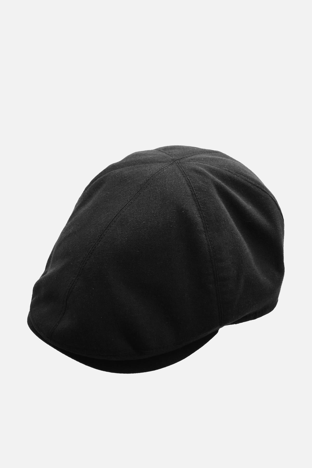 Erkek 6-Panel Şapka Premium Keten Siyah Spor Kasket