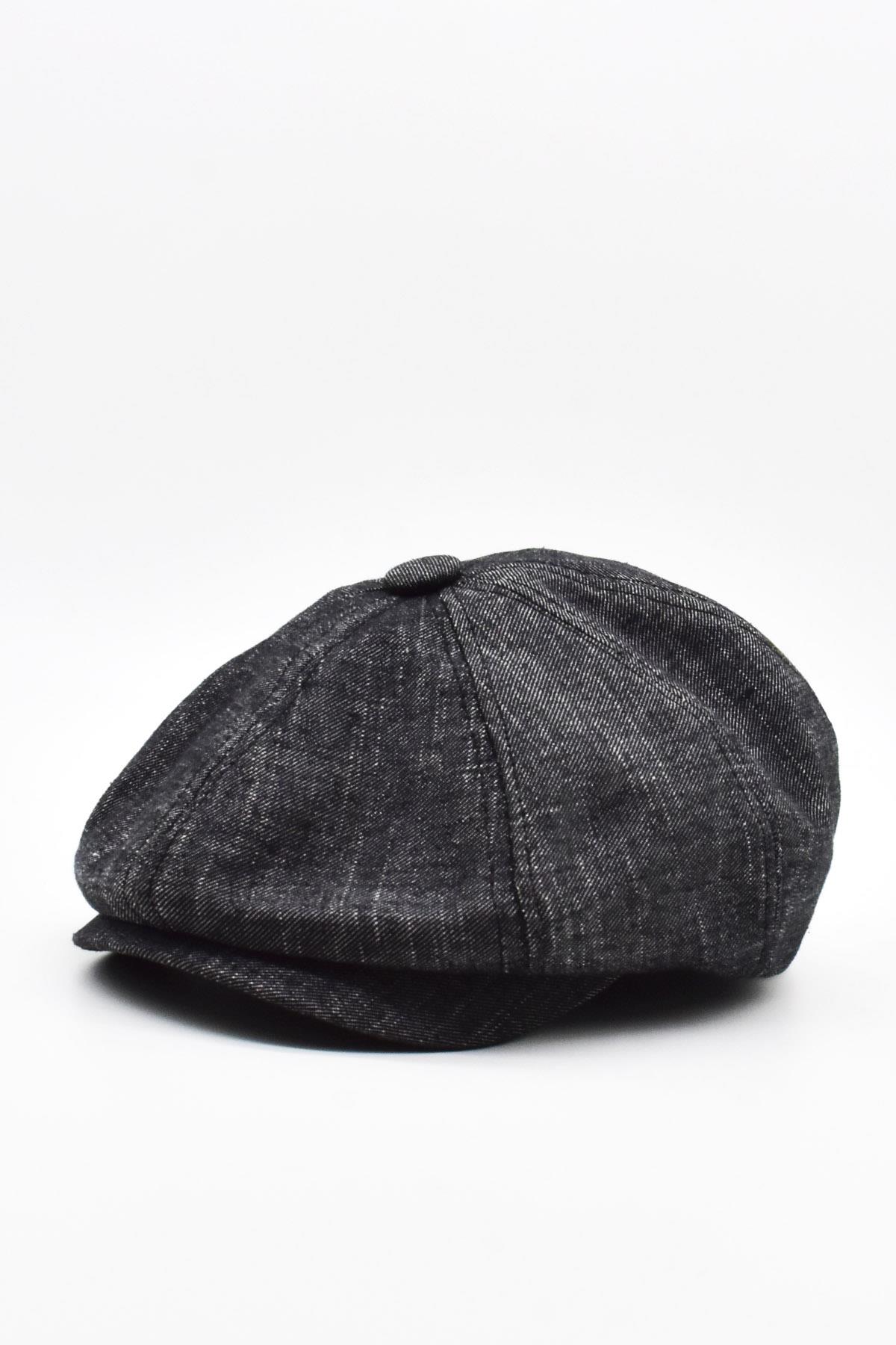 Men's 8 Piece Cotton Newsboy English Flat Cap Hat Black