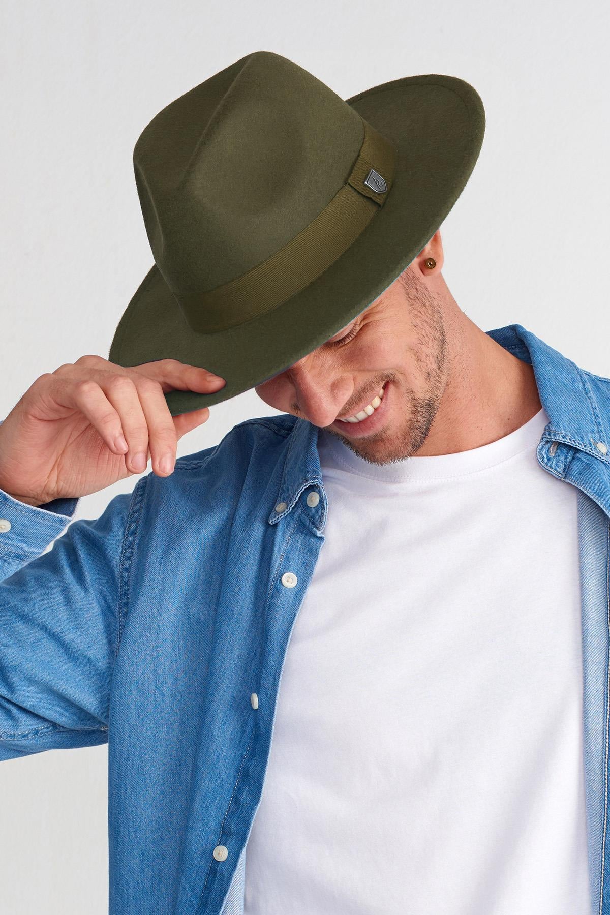 Külah Erkek Ayarlanabilir Haki Fedora Şapka KLH7285