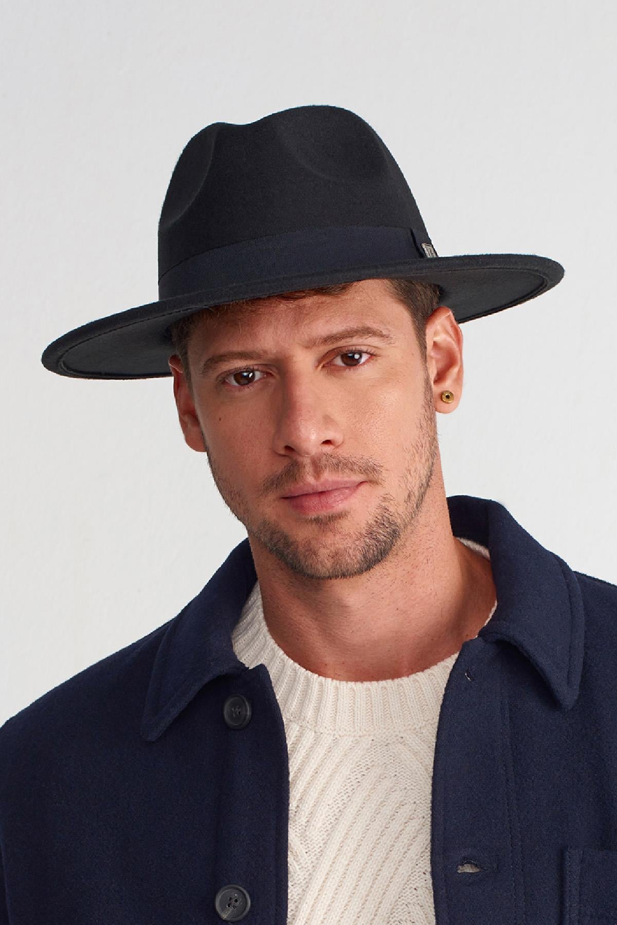 Külah Erkek Büyük Boy 60cm Siyah Fedora Şapka KLH7285