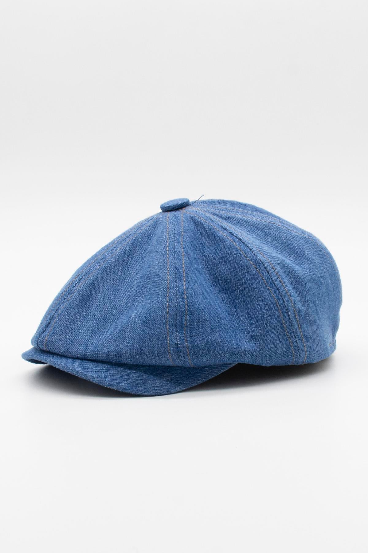 Külah Külah Erkek Denim İngiliz Newsboy Kasket - Açık Mavi Kot Şapka | Standart Fit/Esnek KLH7487